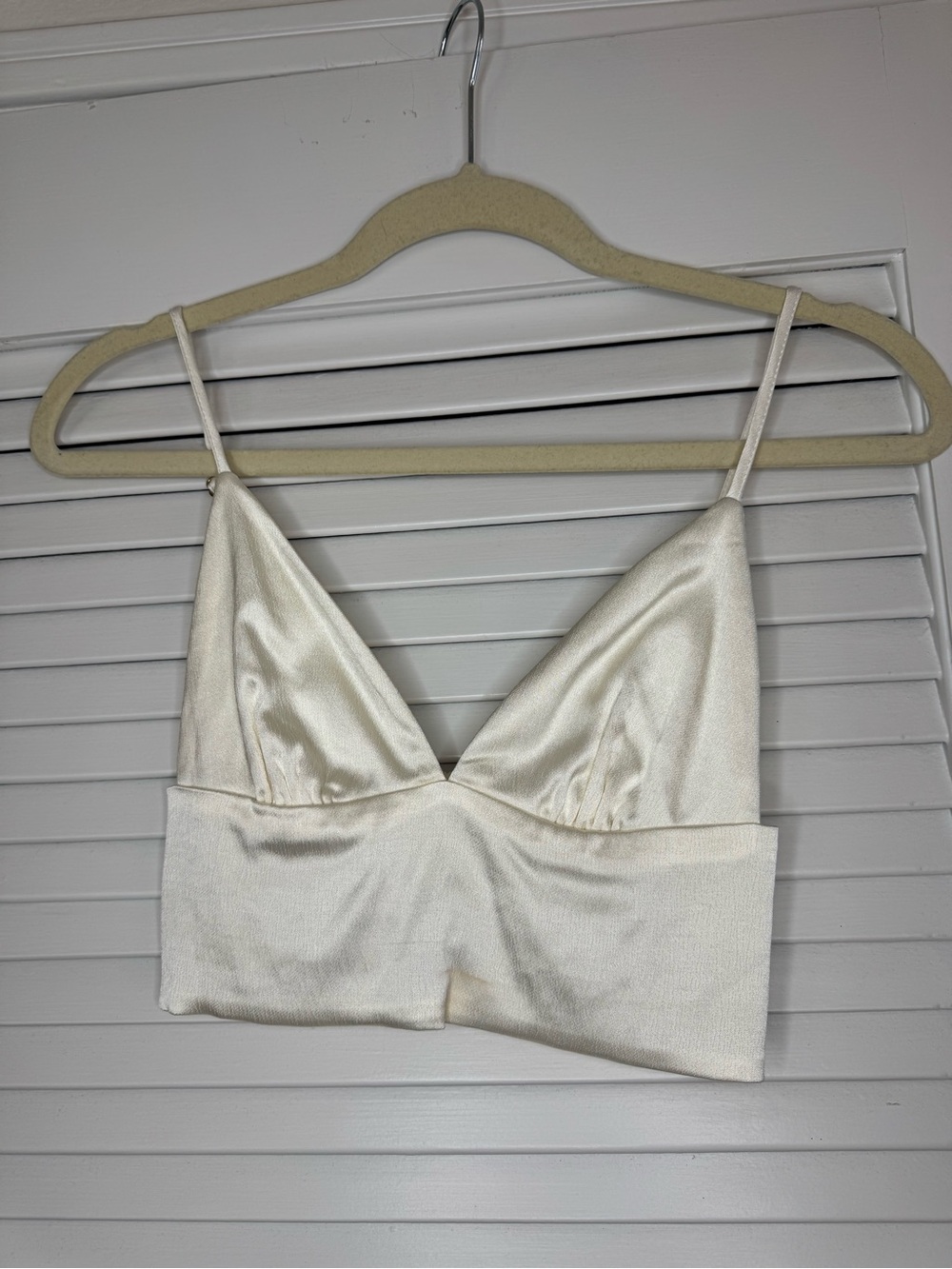 Zara Cream Pleated Satin-Look Crop Bralette